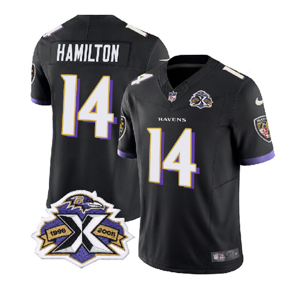 Men's Baltimore Ravens #14 Kyle Hamilton Black 2023 F.U.S.E With Patch Throwback Vapor Limited Stitched Jersey